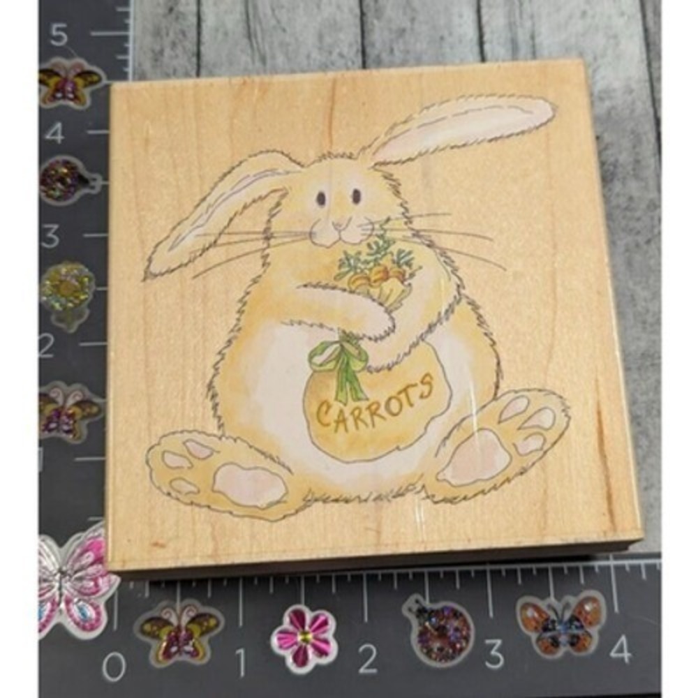 Stamps Happen Butterbean With Carrots Bunny 70036 Rubber Stamp Wood #E22